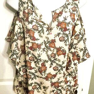 🌹 Max Studio Floral Cold Shoulder Blouse Romantic Sexy Top M